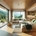 DALL·E 2026-01-23 09.08.40 - A realistic, professional photo of a modern vacation apartment in the Karkonosze mountains, surrounded by lush greenery and mountains in the backgroun